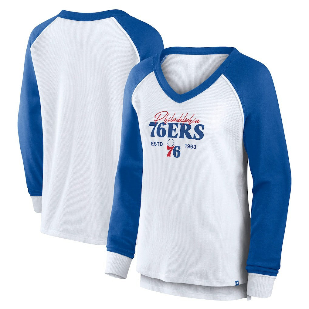 Philadelphia 76ers Women's Open Lane Waffle Long Sleeve V-Neck T-Shirt - White | Fanatics online