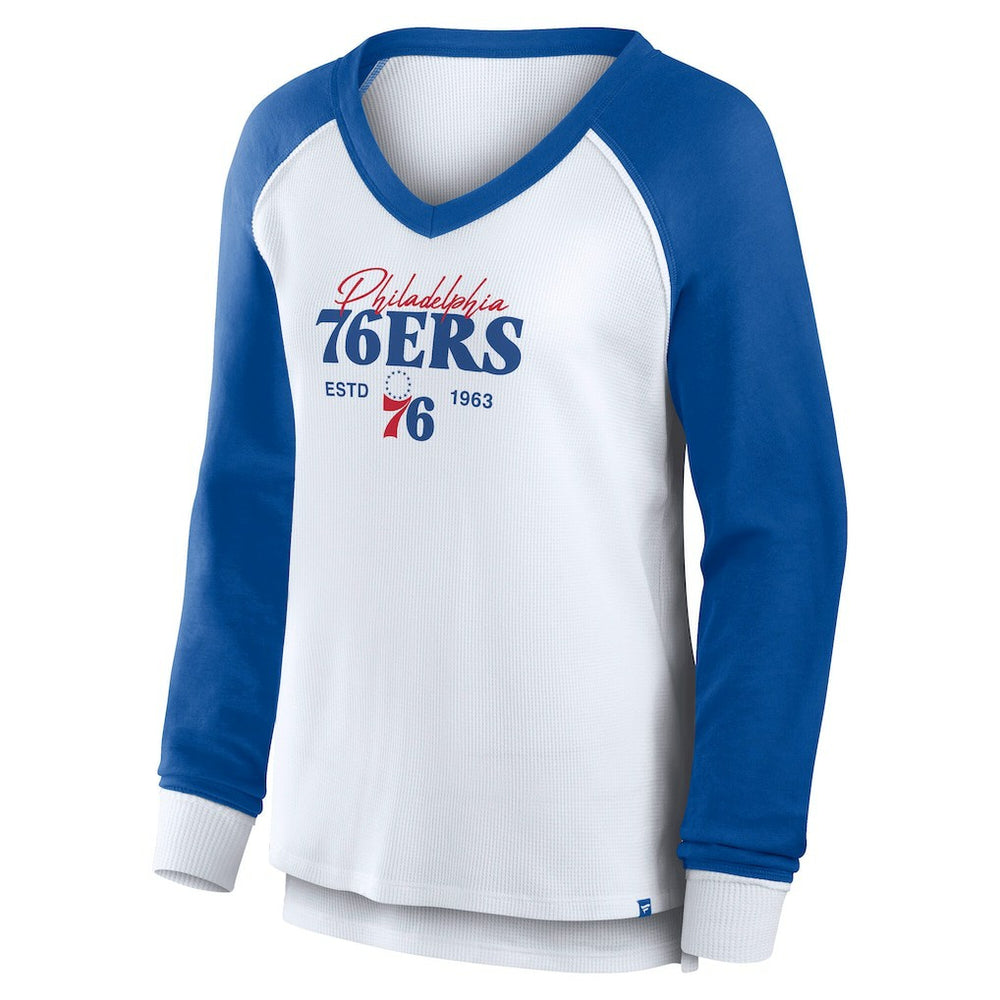Philadelphia 76ers Women's Open Lane Waffle Long Sleeve V-Neck T-Shirt - White | Fanatics online