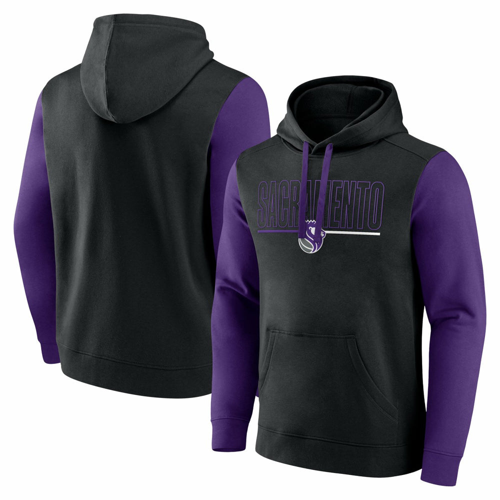 Sacramento Kings Logo Athletic Outline Colorblock Pullover Hoodie - Black on sale