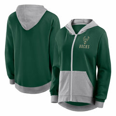 Milwaukee Bucks Logo Athletic Women's Hit It French Terry Full-Zip Hoodie - Hunter Green cheap