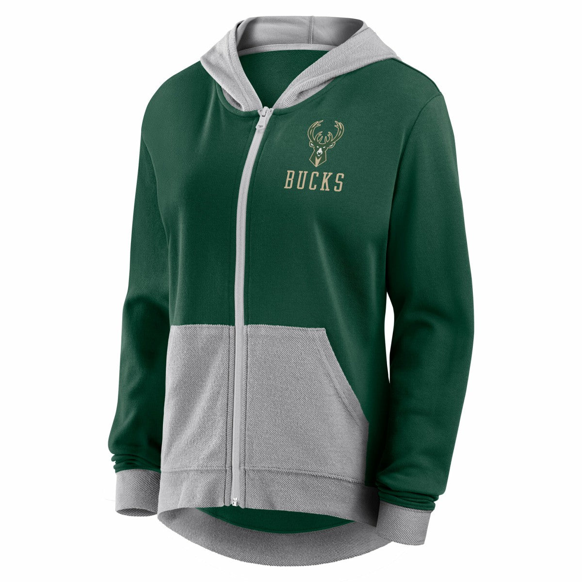 Milwaukee Bucks Logo Athletic Women's Hit It French Terry Full-Zip Hoodie - Hunter Green cheap