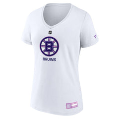 Boston Bruins Fanatics Women's 2024 Hockey Fights Cancer V-Neck T-Shirt White