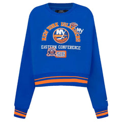 New York Islanders Pro Standard Women's Area Code Cropped Pullover Sweatshirt Royal