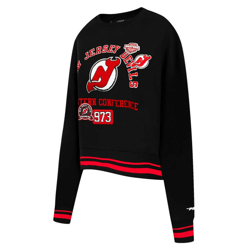 New Jersey Devils Pro Standard Women's Area Code Cropped Pullover Sweatshirt Black