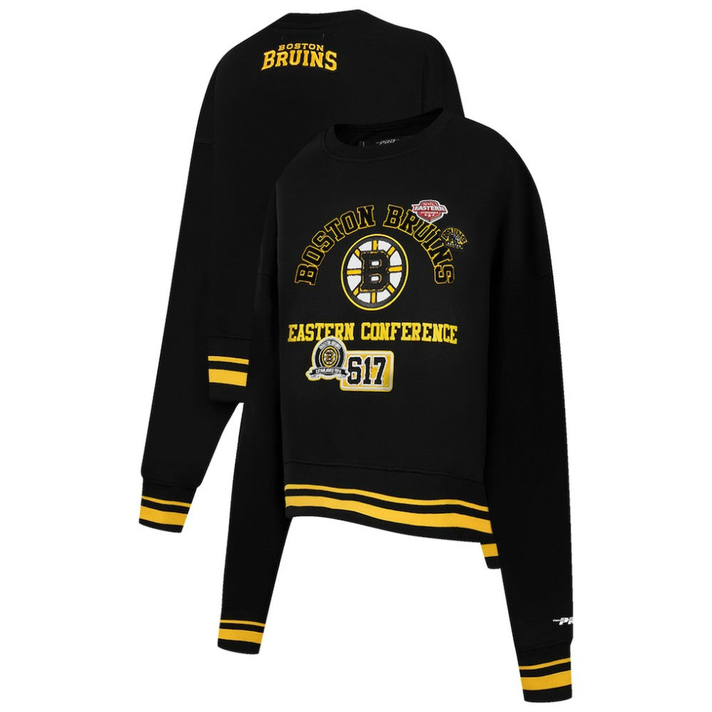 Boston Bruins Pro Standard Women's Area Code Cropped Pullover Sweatshirt Black