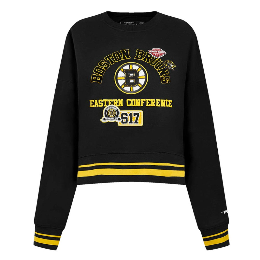 Boston Bruins Pro Standard Women's Area Code Cropped Pullover Sweatshirt Black
