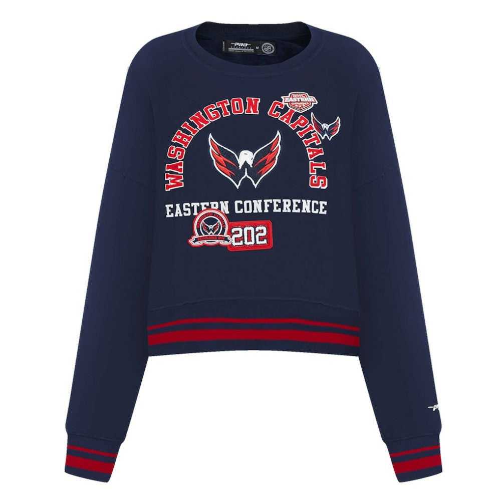 Washington Capitals Pro Standard Women's Area Code Cropped Pullover Sweatshirt Navy
