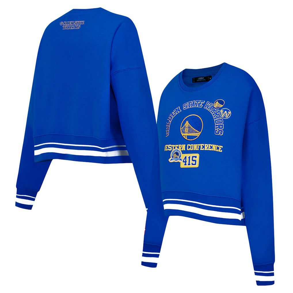 Golden State Warriors Pro Standard Women's Area Code Cropped Pullover Sweatshirt sale - Royal for sale