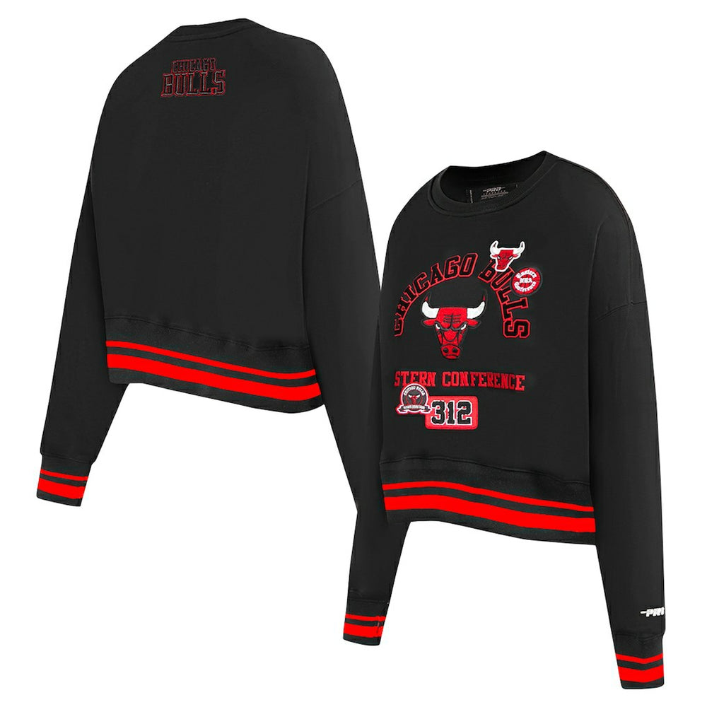 Chicago Bulls Pro Standard Women's Area Code Cropped Pullover Sweatshirt - Black for sale