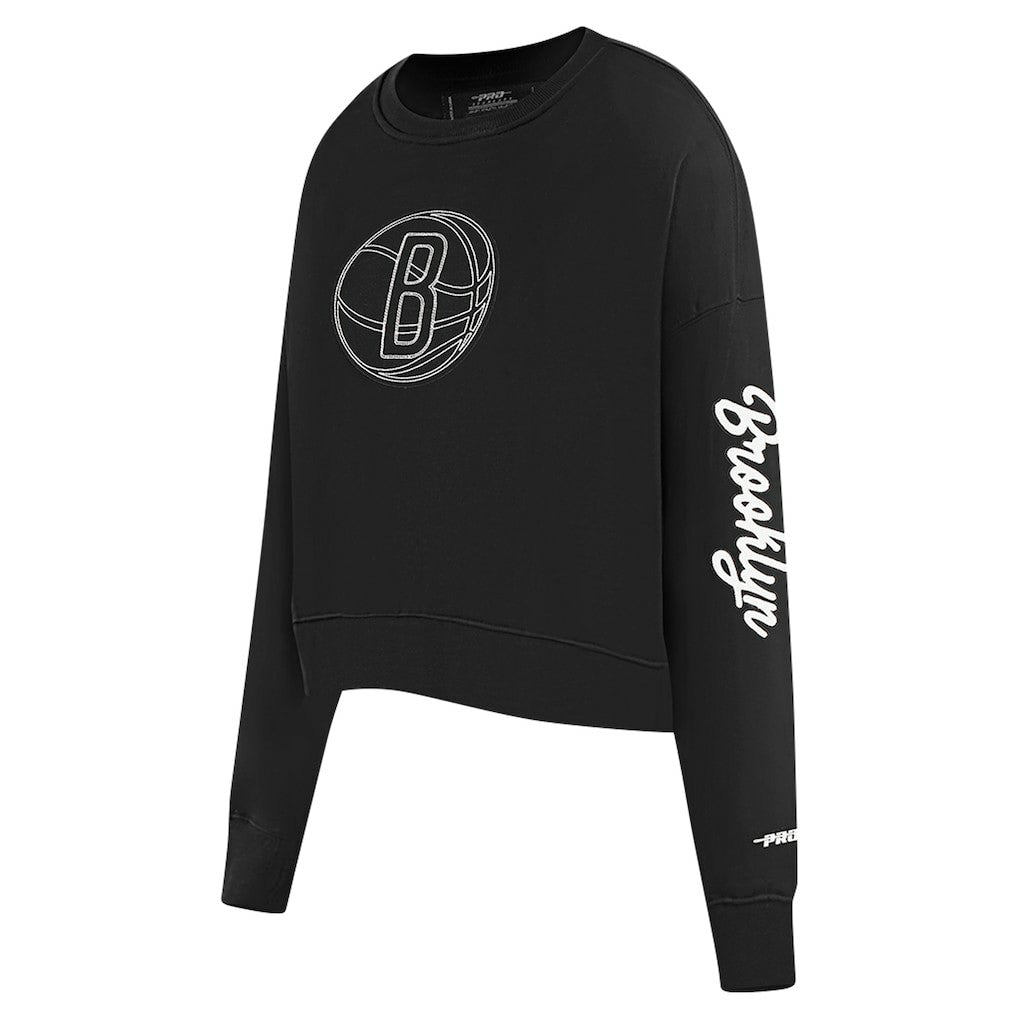 Brooklyn Nets Pro Standard Women's Paint The City Cropped Pullover Sweatshirt - Black on sale