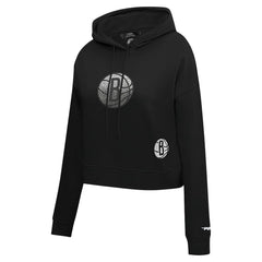 Brooklyn Nets Pro Standard Women's Jewels Cropped Pullover Hoodie - Black for sale