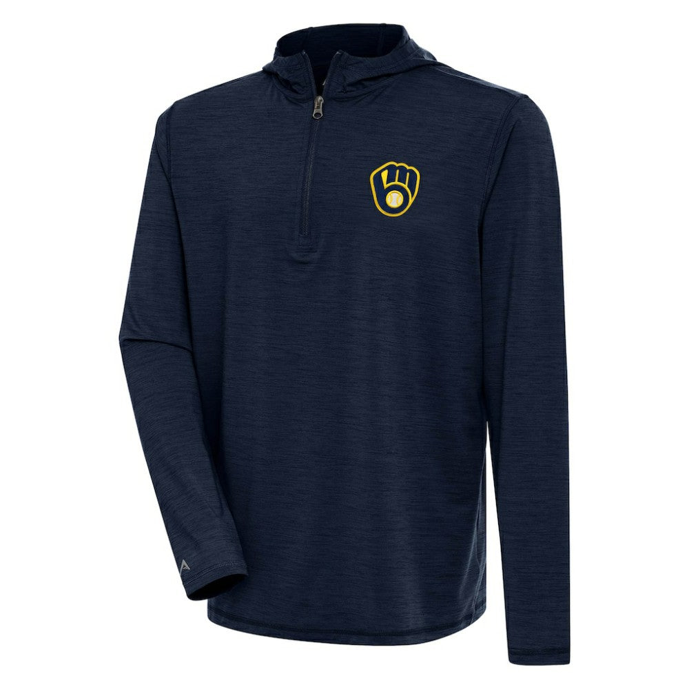 Milwaukee Brewers Antigua Tidy Quarter-Zip Hoodie - Heather Navy