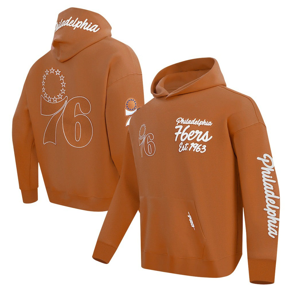 Philadelphia 76ers Pro Standard Paint the City Drop Shoulder Pullover Hoodie - Brown for sale