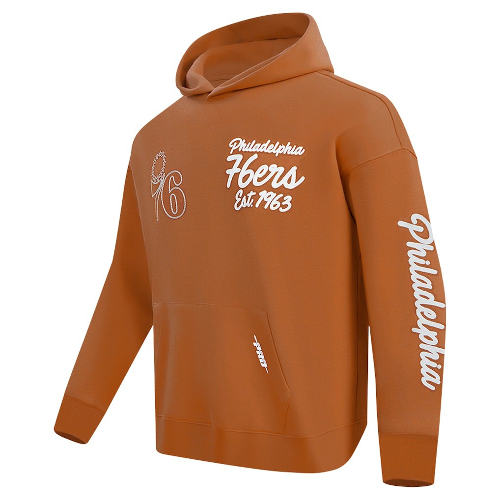Philadelphia 76ers Pro Standard Paint the City Drop Shoulder Pullover Hoodie - Brown for sale