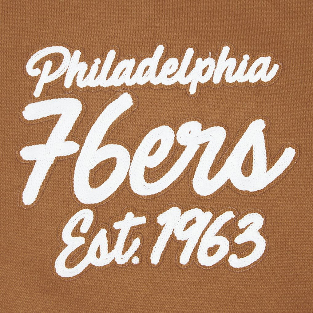 Philadelphia 76ers Pro Standard Paint the City Drop Shoulder Pullover Hoodie - Brown for sale