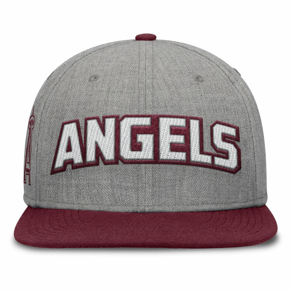 Los Angeles Angels Elements Felt Chainstitch Snapback Hat - Gray/Maroon