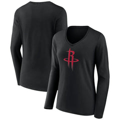 Houston Rockets Women's Primary Logo Long Sleeve V-Neck T-Shirt - Black sale