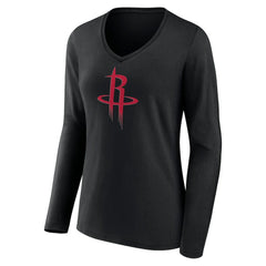 Houston Rockets Women's Primary Logo Long Sleeve V-Neck T-Shirt - Black sale