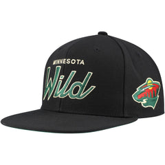 Minnesota Wild Mitchell & Ness Core Team Script 2.0 Snapback Hat Black