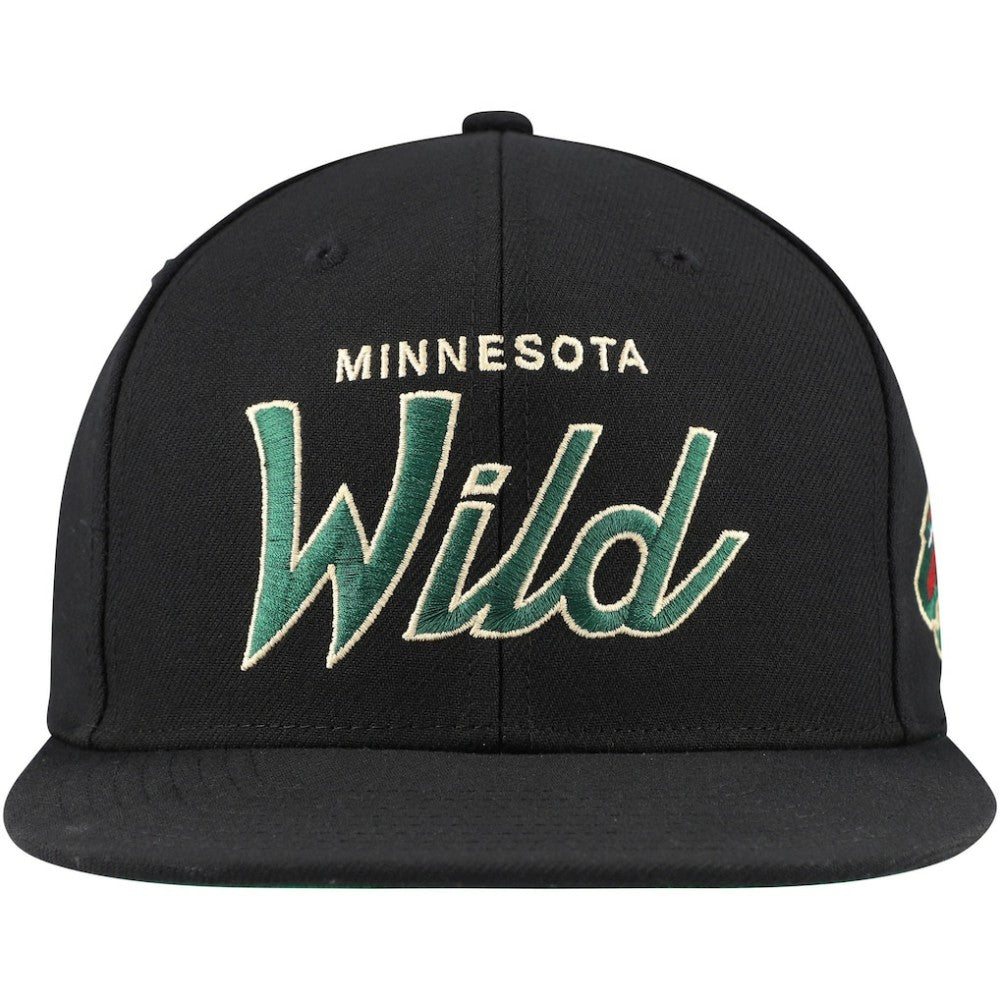 Minnesota Wild Mitchell & Ness Core Team Script 2.0 Snapback Hat Black