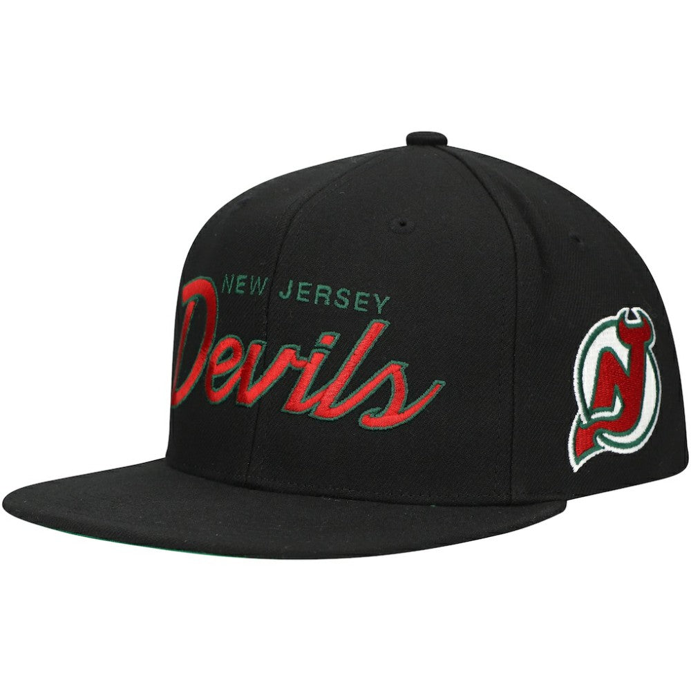 New Jersey Devils Mitchell & Ness Core Team Script 2.0 Snapback Hat Black