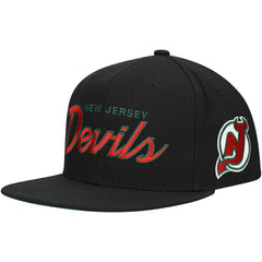 New Jersey Devils Mitchell & Ness Core Team Script 2.0 Snapback Hat Black