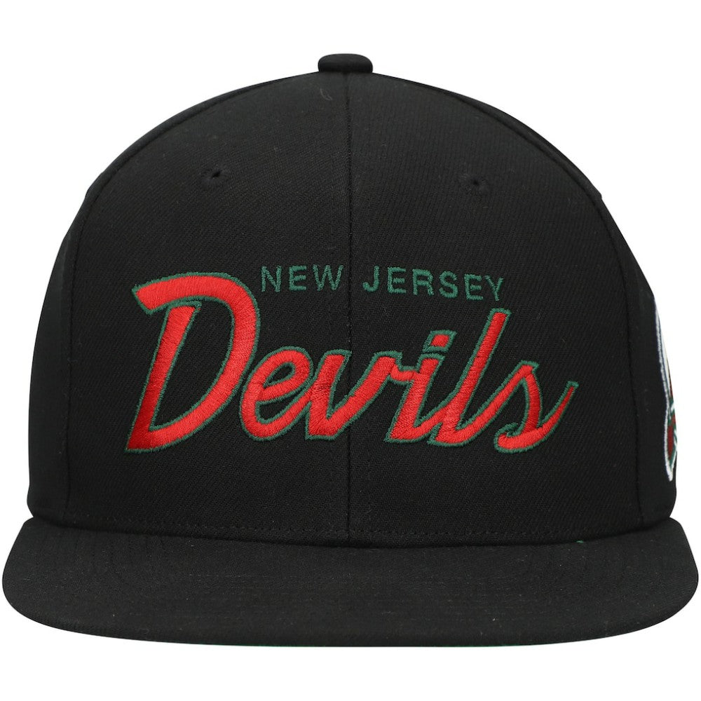 New Jersey Devils Mitchell & Ness Core Team Script 2.0 Snapback Hat Black