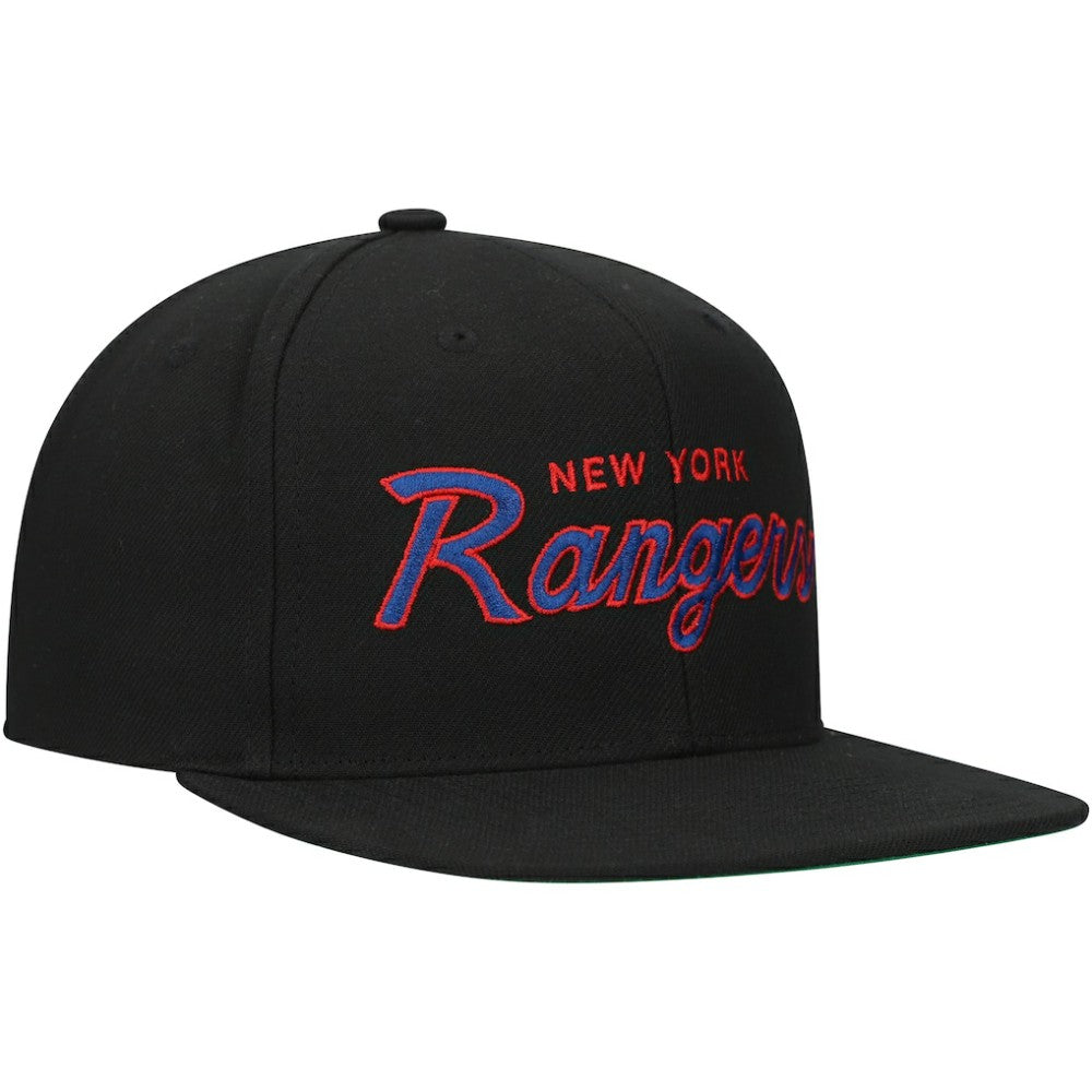 New York Rangers Mitchell & Ness Core Team Script 2.0 Snapback Hat Black