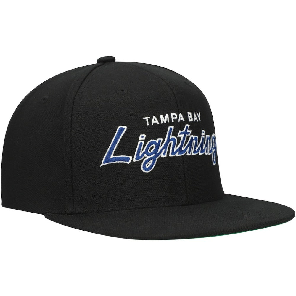 Tampa Bay Lightning Mitchell & Ness Core Team Script 2.0 Snapback Hat Black