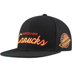 Vancouver Canucks Mitchell & Ness Core Team Script 2.0 Snapback Hat Black