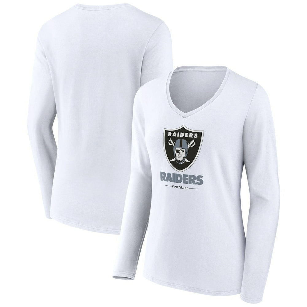 Las Vegas Raiders Women's Team Lockup Long Sleeve V-Neck T-Shirt - White outlet