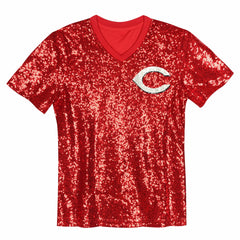 Elly De La Cruz Cincinnati Reds Juniors Name & Number Sequin V-Neck Top - Red