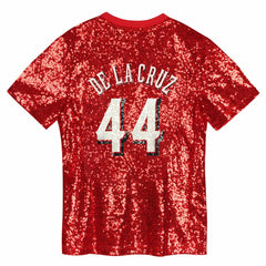 Elly De La Cruz Cincinnati Reds Juniors Name & Number Sequin V-Neck Top - Red