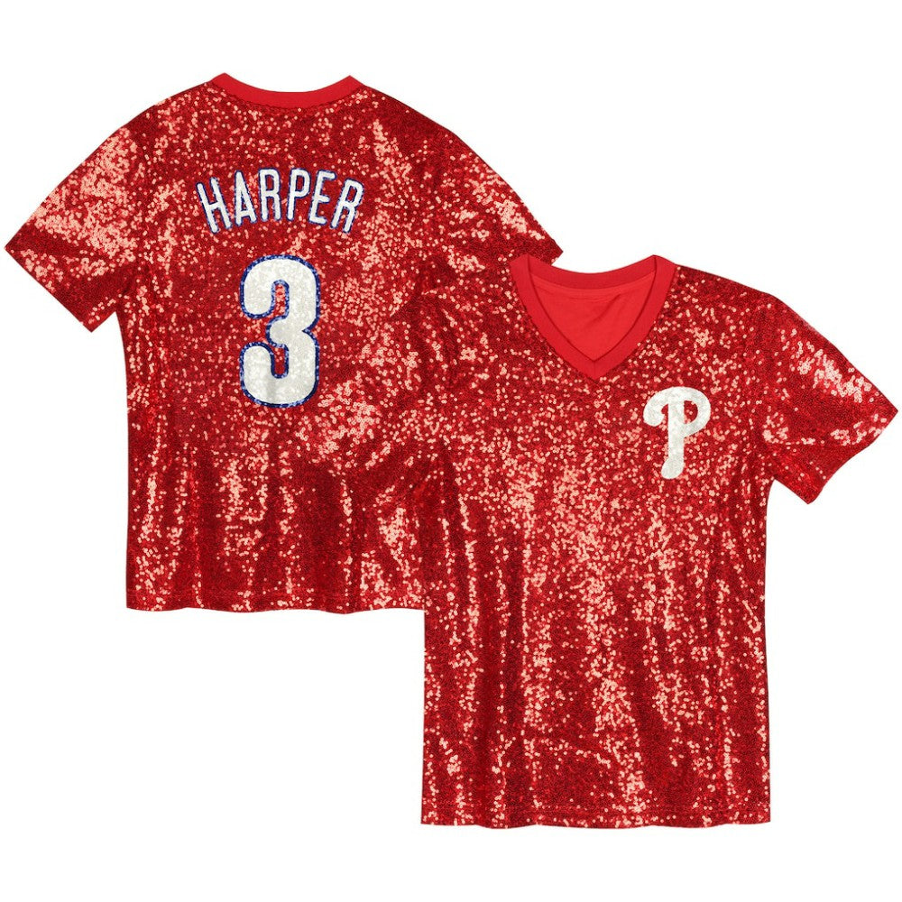 Bryce Harper Philadelphia Phillies Juniors Name & Number Sequin V-Neck Top - Red