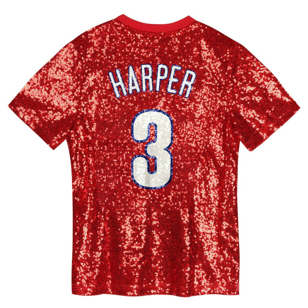Bryce Harper Philadelphia Phillies Juniors Name & Number Sequin V-Neck Top - Red
