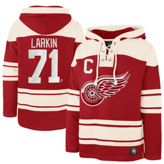 Dylan Larkin Detroit Red Wings '47 Captain Patch Player Name & Number Lacer Pullover Hoodie Red