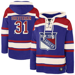 Igor Shesterkin New York Rangers '47 Player Name & Number Lacer Pullover Hoodie Blue