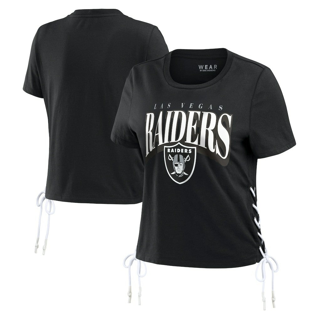 Las Vegas Raiders WEAR by Erin Andrews Women's Lace Up Side Modest Cropped T-Shirt - Black online