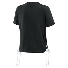 Las Vegas Raiders WEAR by Erin Andrews Women's Lace Up Side Modest Cropped T-Shirt - Black online