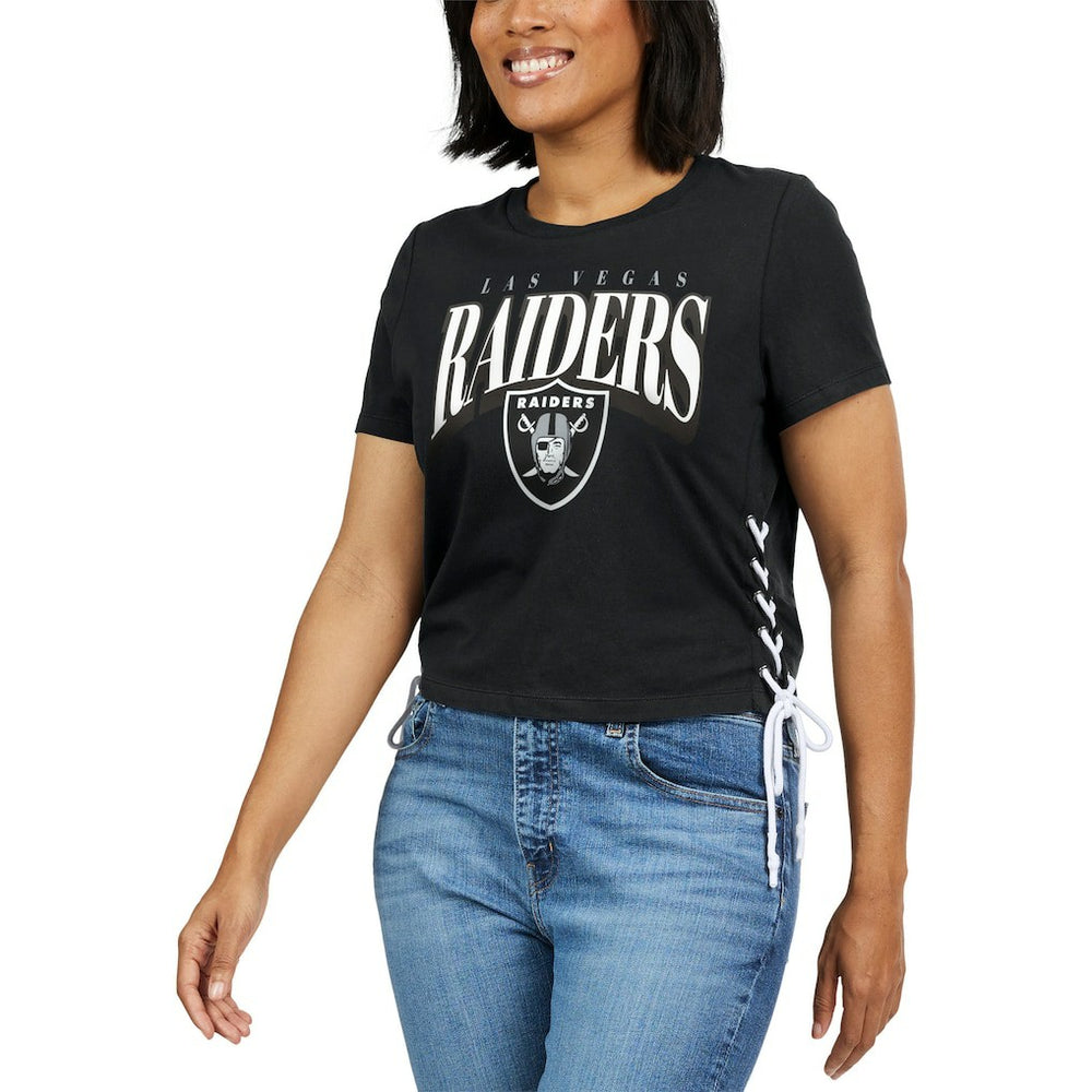 Las Vegas Raiders WEAR by Erin Andrews Women's Lace Up Side Modest Cropped T-Shirt - Black online