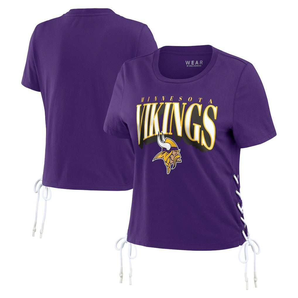 Minnesota Vikings WEAR by Erin Andrews Women's Lace Up Side Modest Cropped T-Shirt - Purple sale