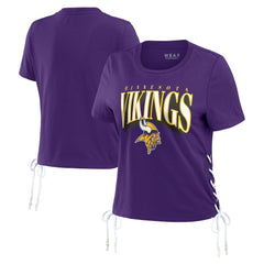 Minnesota Vikings WEAR by Erin Andrews Women's Lace Up Side Modest Cropped T-Shirt - Purple sale