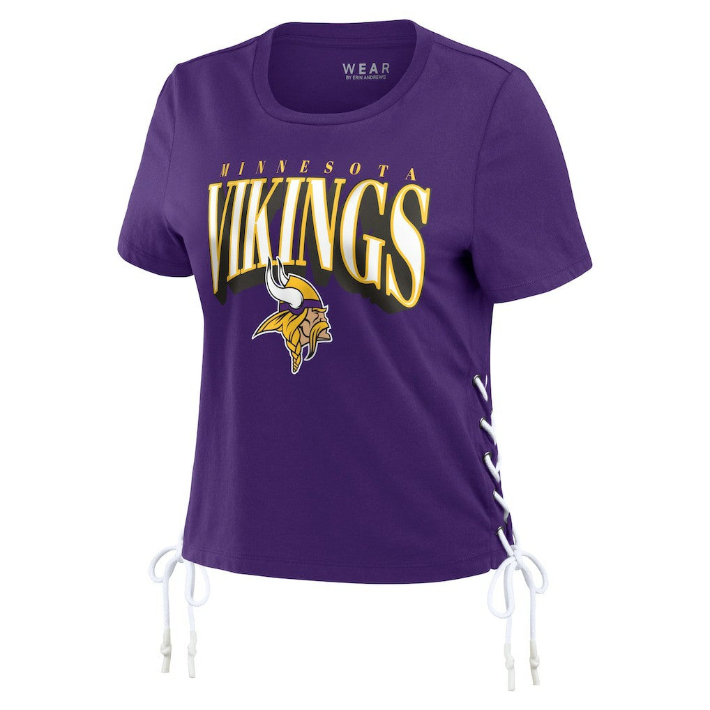 Minnesota Vikings WEAR by Erin Andrews Women's Lace Up Side Modest Cropped T-Shirt - Purple sale