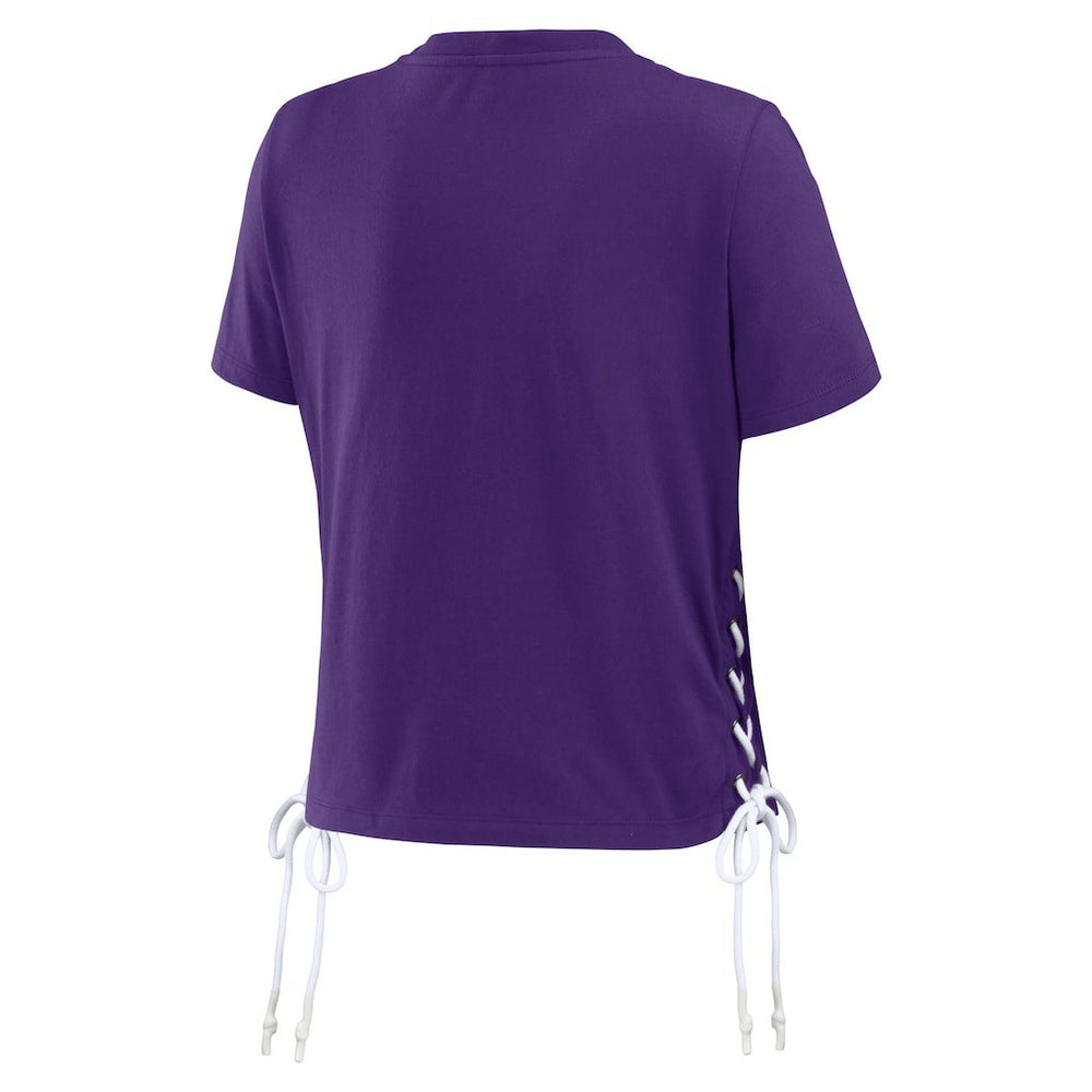 Minnesota Vikings WEAR by Erin Andrews Women's Lace Up Side Modest Cropped T-Shirt - Purple sale