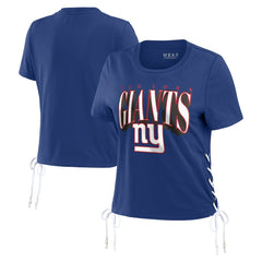 New York Giants WEAR by Erin Andrews Women's Lace Up Side Modest Cropped T-Shirt - Royal online