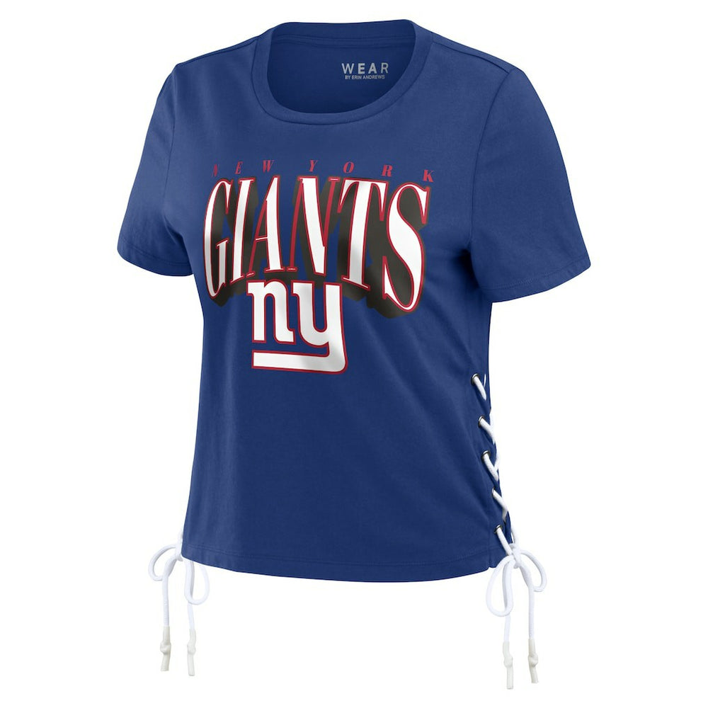 New York Giants WEAR by Erin Andrews Women's Lace Up Side Modest Cropped T-Shirt - Royal online