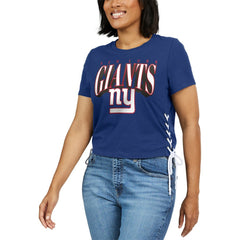 New York Giants WEAR by Erin Andrews Women's Lace Up Side Modest Cropped T-Shirt - Royal online
