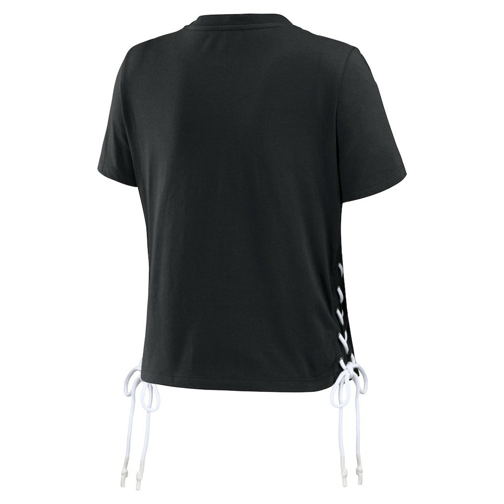 Pittsburgh Steelers WEAR by Erin Andrews Women's Lace Up Side Modest Cropped T-Shirt - Black sale