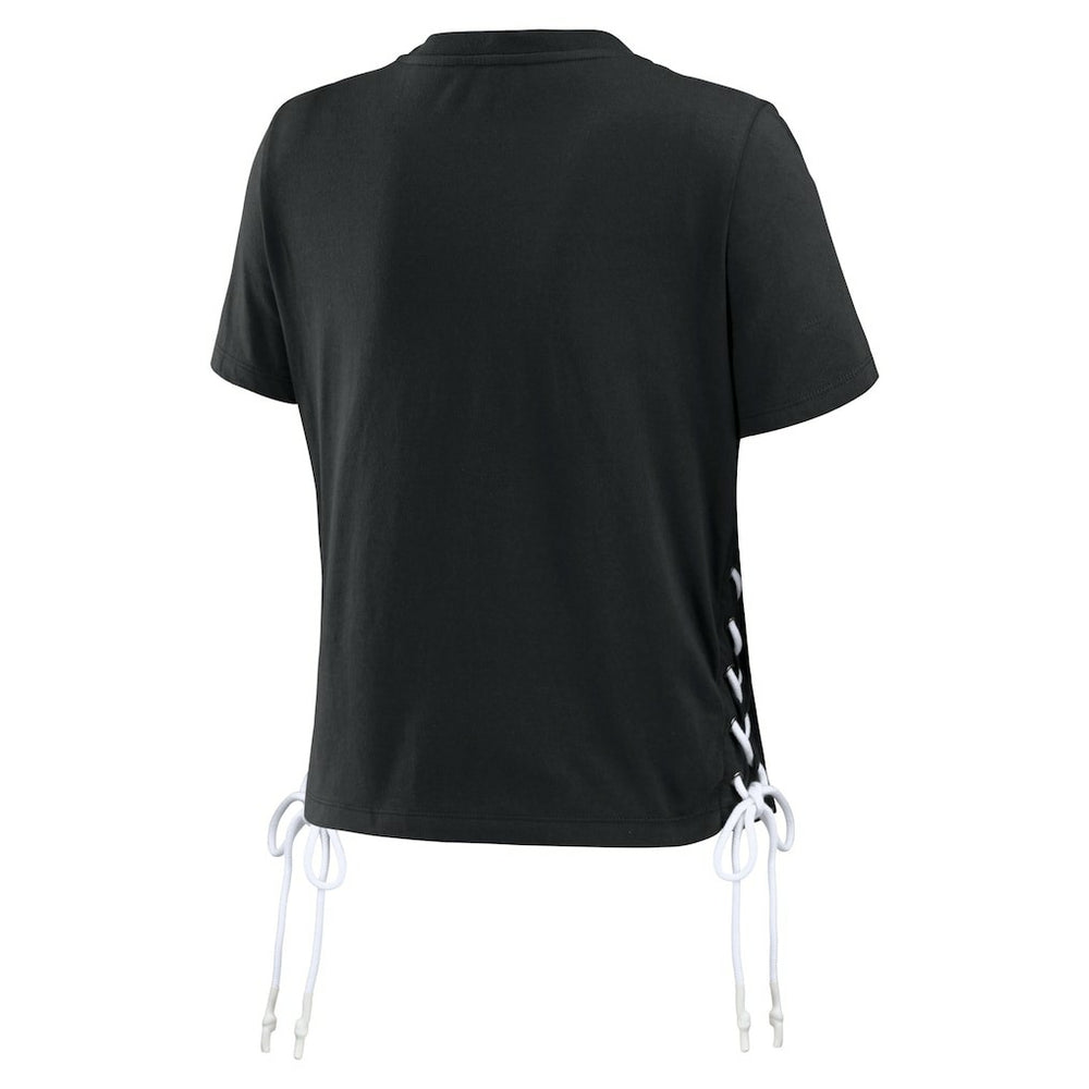 Pittsburgh Steelers WEAR by Erin Andrews Women's Lace Up Side Modest Cropped T-Shirt - Black sale