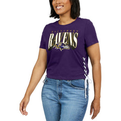 Baltimore Ravens WEAR by Erin Andrews Women's Lace Up Side Modest Cropped T-Shirt - Purple for sale